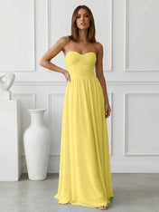 Light Blue Sweetheart Chiffon A Line Maxi Dress with Pleat