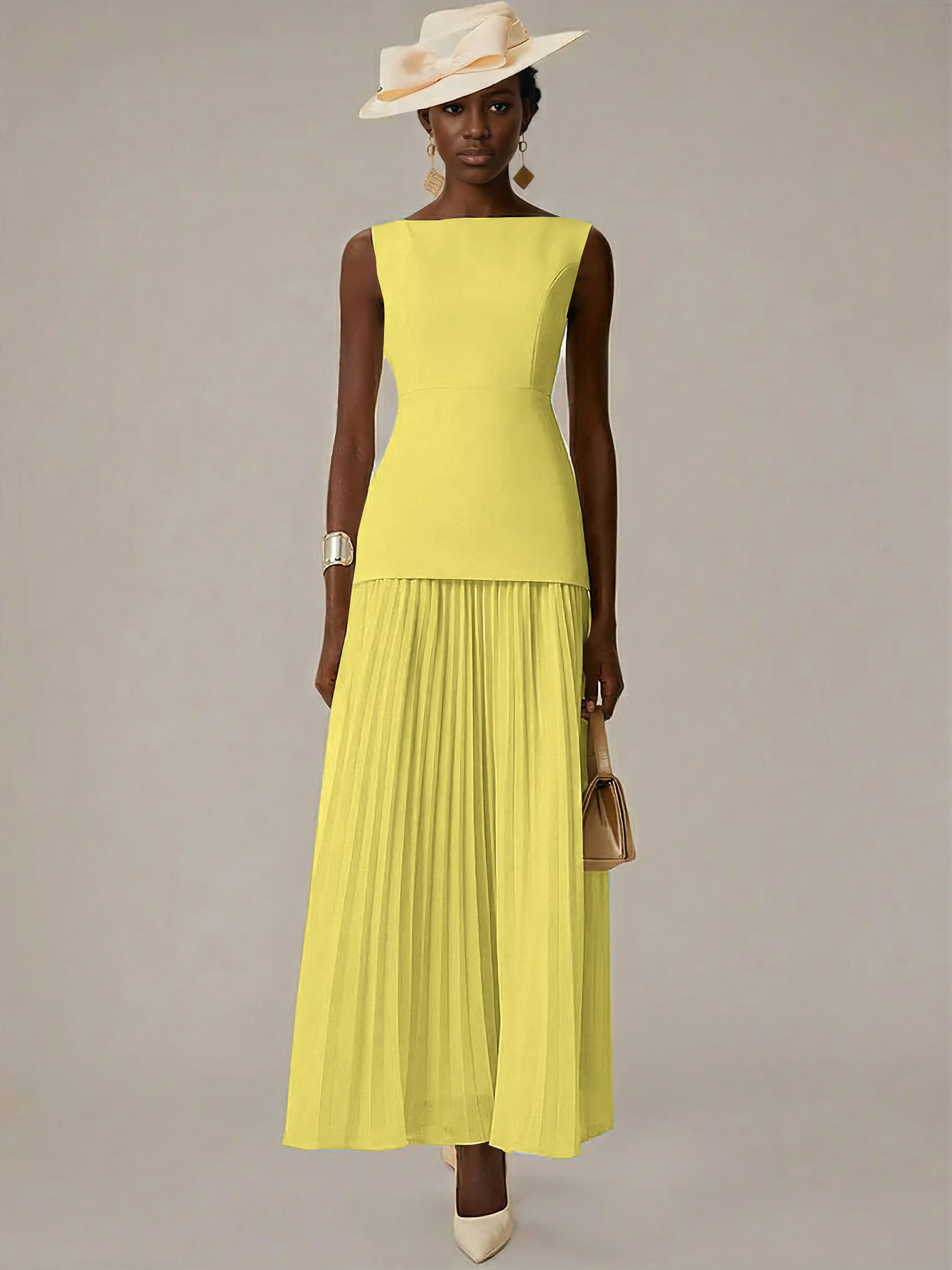White A Line Chiffon Round Neck Sleeveless Floor Length Dresses