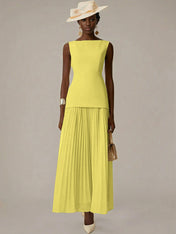 White A Line Chiffon Round Neck Sleeveless Floor Length Dresses