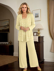 Chiffon Mother of the Bride Pantsuits with Jacket & Sequins