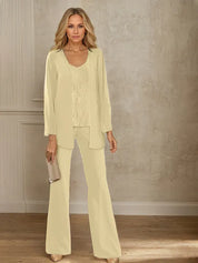 Tailleur-pantalon en mousseline avec veste pour mère de la mariée 