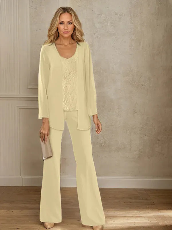Tailleur-pantalon en mousseline avec veste pour mère de la mariée 