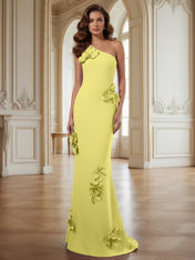 Cream One-Shoulder Prom Dress with Sculptural 3D Floral Appliqués