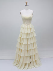 Yellow A Line Strapless Corset Tiered Ruffle Prom Dress