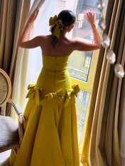 A Line Strapless Drop-Waist Prom Dress with Bow Accents