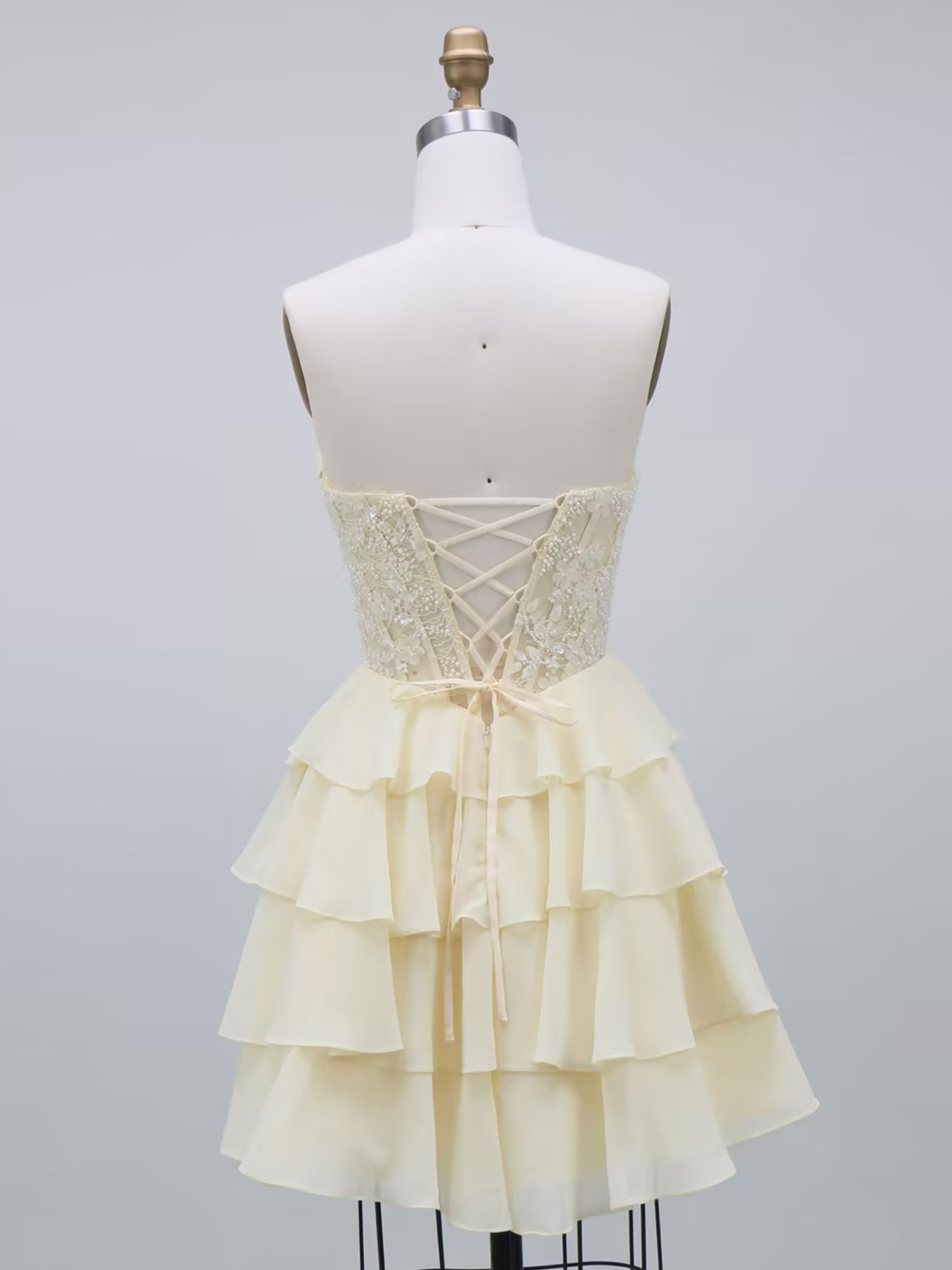 Yellow Beaded Corset Tiered Short Homecoming Dress