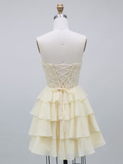 Yellow Beaded Corset Tiered Short Homecoming Dress