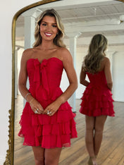 Chiffon A Line Tiered Short Homecoming Dress with Ruffles