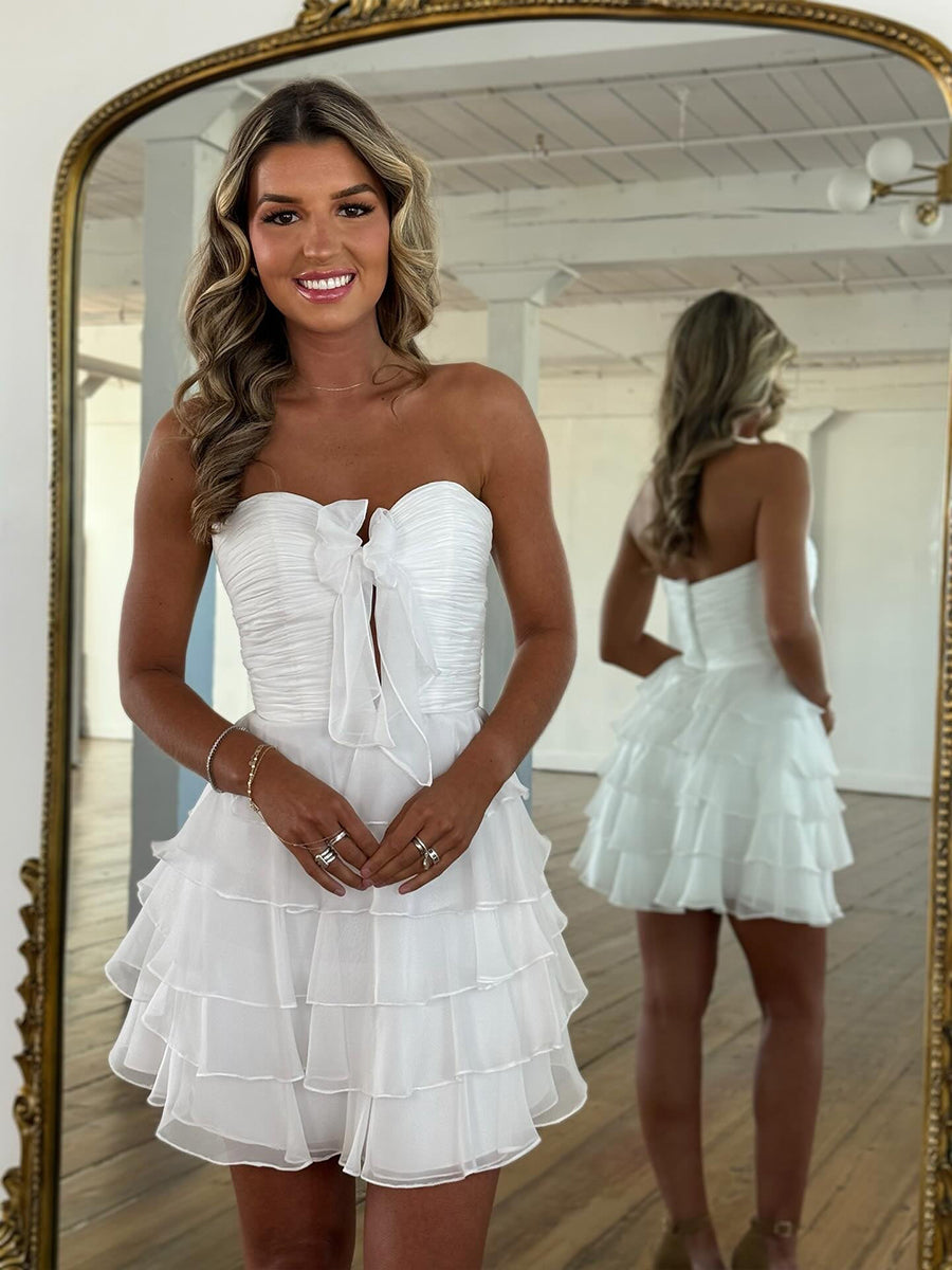 Yellow Chiffon A Line Tiered Short Homecoming Dress with Ruffles