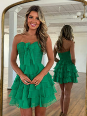 Chiffon A Line Tiered Short Homecoming Dress with Ruffles
