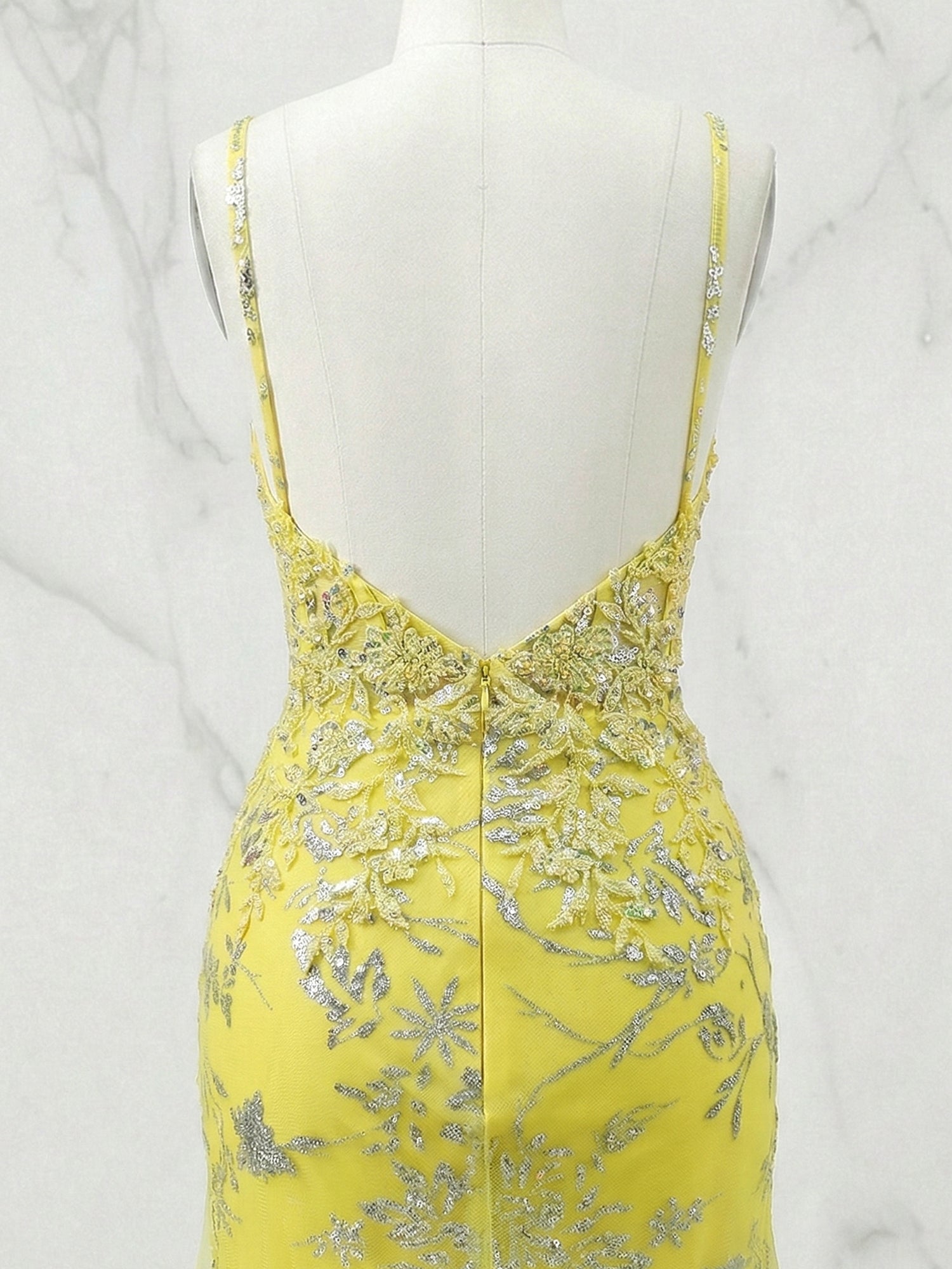 Yellow Floral Beaded Sweetheart Long Corset Prom Dress with Slit