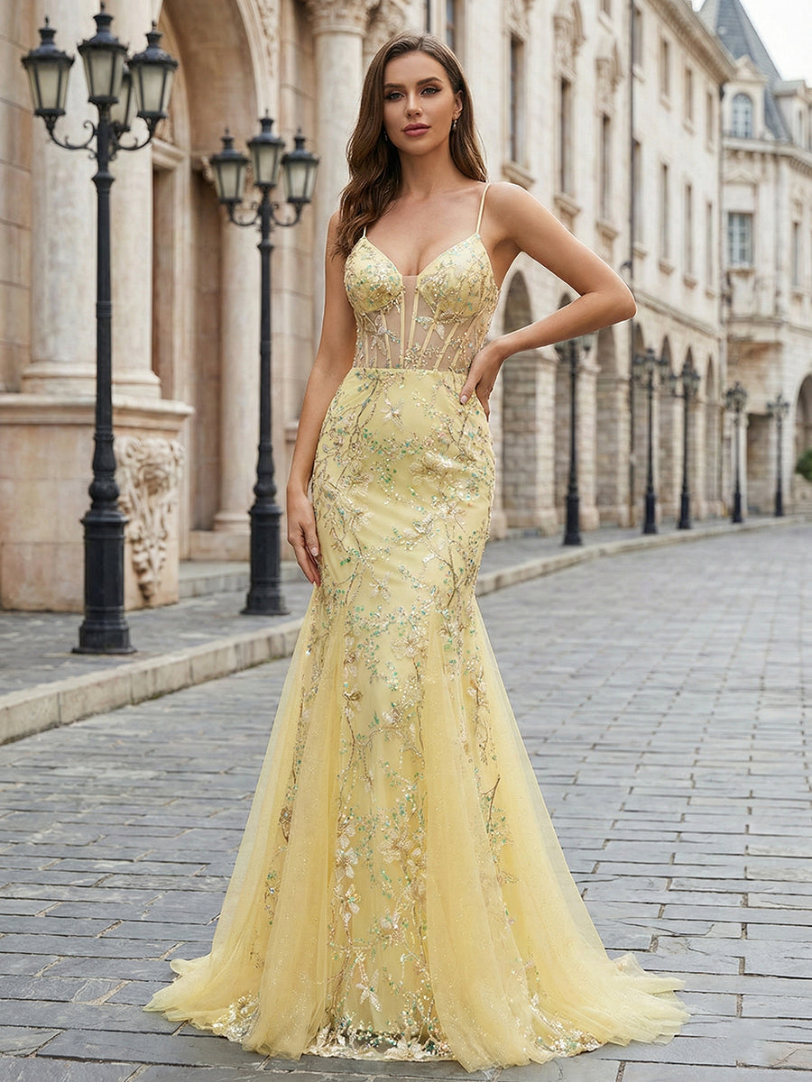 YellowFloralSweetheartSpaghettiStrapsCorsetMermaidPromDress_2.jpg