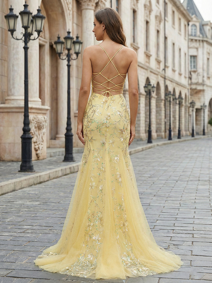 YellowFloralSweetheartSpaghettiStrapsCorsetMermaidPromDress_3.jpg