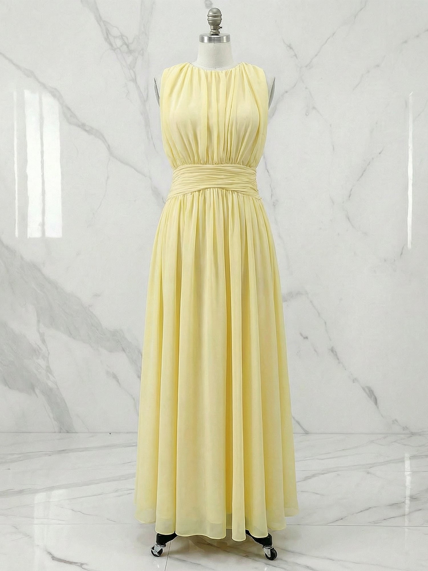 YellowRuchedChiffonCrewNeckSleevelessA-LineMaxiDressGown_2.jpg