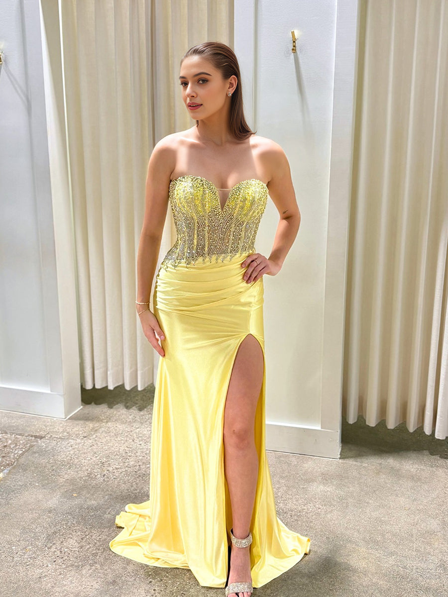 YellowSatinStraplessCrystalBeadedCorsetPromDresswithHighSlit.jpg