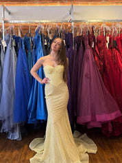 Yellow Sequin Strapless Sweetheart Mermaid Corset Prom Dress