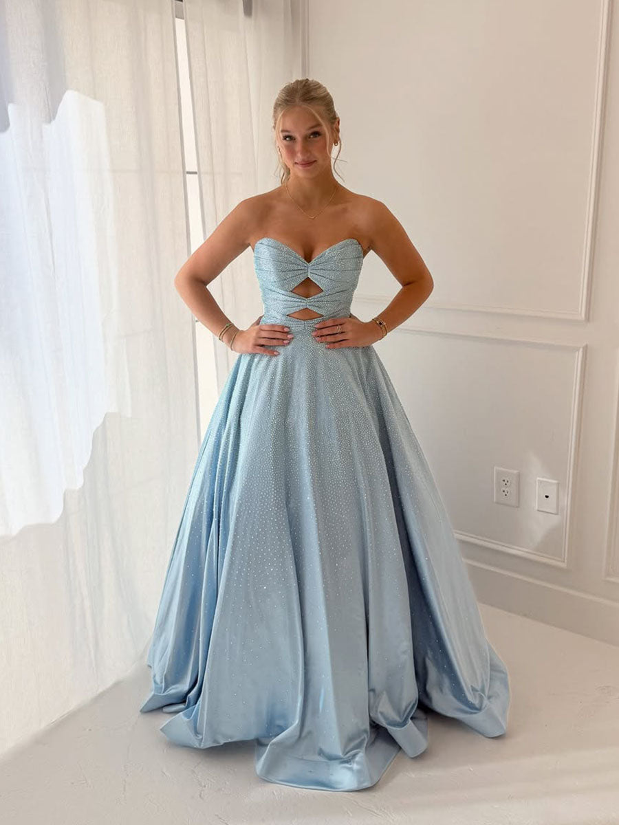 Yellow Shimmer A-Line Front Cutouts Prom Dress with Pockets