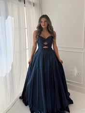 Yellow Shimmer A-Line Front Cutouts Prom Dress with Pockets