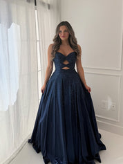 Yellow Shimmer A-Line Front Cutouts Prom Dress with Pockets