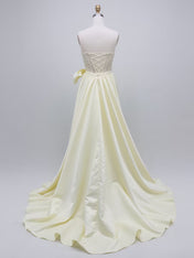 Yellow Strapless Beaded Sheath Prom Dress with Satin Overskirt