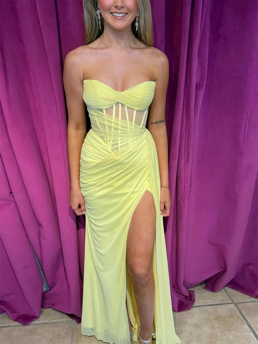 YellowStraplessSweetheartCorsetRuchedPromDresswithSlit_1.jpg