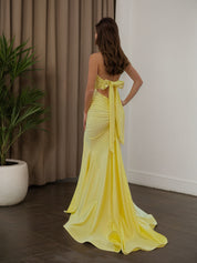 Yellow Strapless Sweetheart Neckline Ruched Prom Dress with Thigh Slit