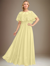 A-line Boat Neck Floor-Length Lace Chiffon Mother of the Bride Dress With Applique Sequins