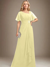 A-line Asymmetrical Floor-Length Chiffon Mother of the Bride Dress With Pleated Beading Sequins