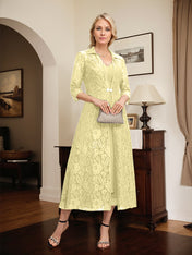 A-line V-Neck Tea-Length Chiffon Mother of the Bride Dress