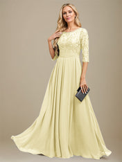 A-Line Scoop Floor-Length Lace Chiffon Mother Of the Bride Dress With Sequins Applique