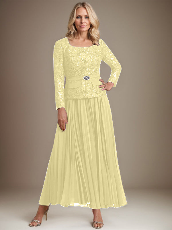A-line Square Ankle-Length Chiffon Mother of the Bride Dress With Pleated