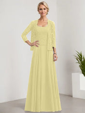 A-line Square Floor-Length Lace Chiffon Mother of the Bride Dress With Sequins