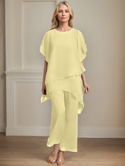 Separates Jumpsuit/Pantsuit Scoop Ankle-Length Chiffon Mother of the Bride Dress