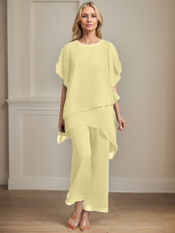 Separates Jumpsuit/Pantsuit Scoop Ankle-Length Chiffon Mother of the Bride Dress