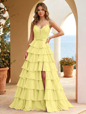 Pink Lace Corset Tiered Ruffle Long Prom Dress