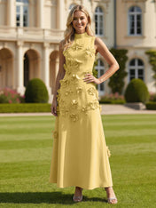 3D Floral High Neck Sleeveless Maxi Dress