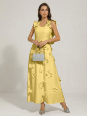 Chic White 3D Flowers A-Line Floor Length Stretch Crepe Dress with Pockets Maxi Dress