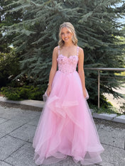 Yellow A-Line Straps Empire-Waist Sweetheart Ruffles Long Prom Dress
