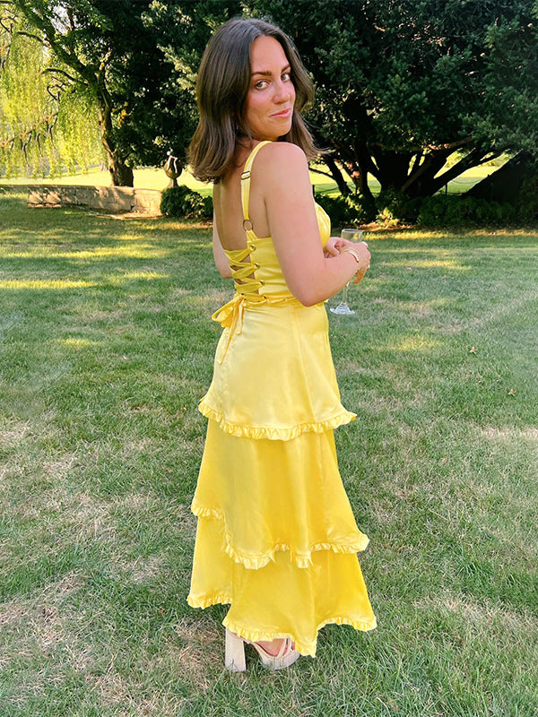 Orange A Line Cantaloupe Corset Tiered Long Prom Party Dresss