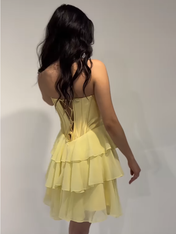Yellow A Line Ruffled Tiered Short Corset Homecoming Dress