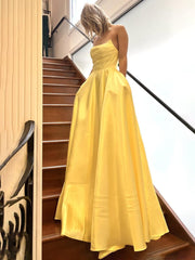 Sage Green A Line Strapless Satin Long Prom Dress with Slit