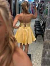Yellow A Line Strapless Short Homecoming Dress wtih Bow