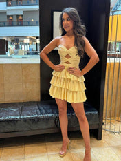 A Line Strapless Sweetheart Satin Short Homecoming Dress with Keyhole