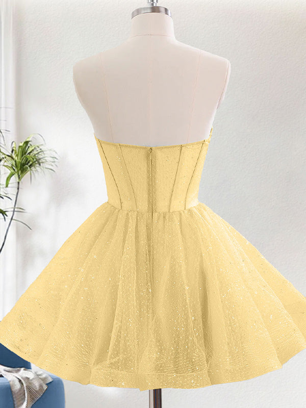 Yellow A Line Sweetheat Corset Tulle Homecoming Dress with Sequins