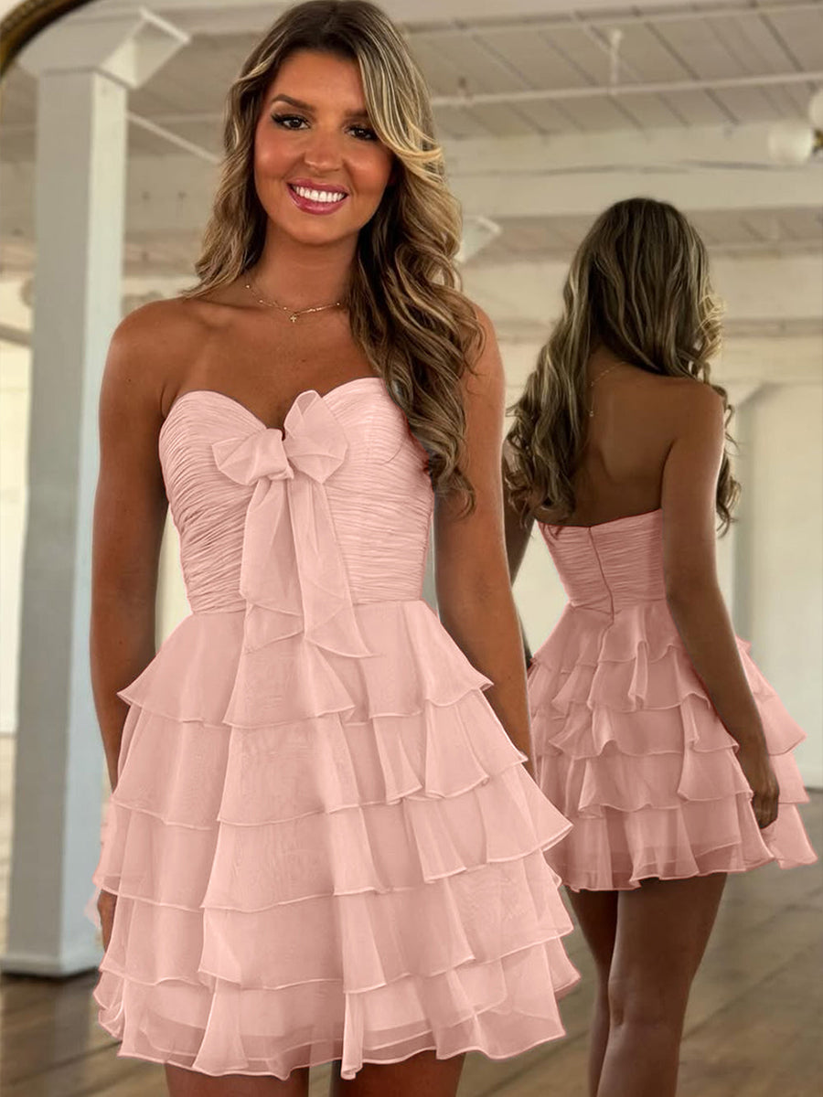 Yellow Chiffon A Line Tiered Short Homecoming Dress with Ruffles