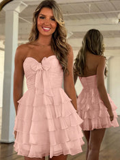 Yellow Chiffon A Line Tiered Short Homecoming Dress with Ruffles