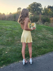 Yellow Cowl Neck Simple Short A-Line Mini Dress