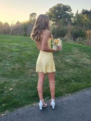 Yellow Cowl Neck Simple Short A-Line Mini Dress