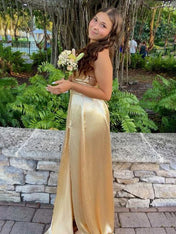 Yellow Mermaid Spaghetti Straps Prom Dress With Slit