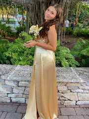 Yellow Mermaid Spaghetti Straps Prom Dress With Slit